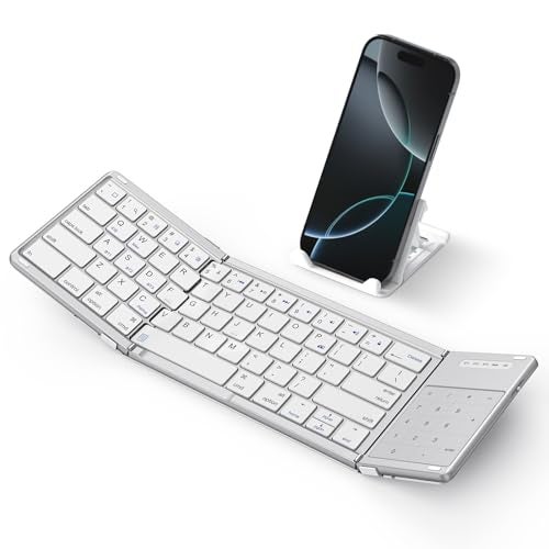 SODI Foldable Keyboard with Touchpad, Portable Wireless Keyboard for Mac with Stand Holder and PU Leather Cover, Rechargeable Pocket Folding Key Board for iPad, iPhone, Mac iOS Tablets & Laptop - Image 4