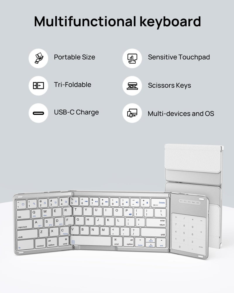 SODI Foldable Keyboard with Touchpad, Portable Wireless Keyboard for Mac with Stand Holder and PU Leather Cover, Rechargeable Pocket Folding Key Board for iPad, iPhone, Mac iOS Tablets & Laptop - Image 2