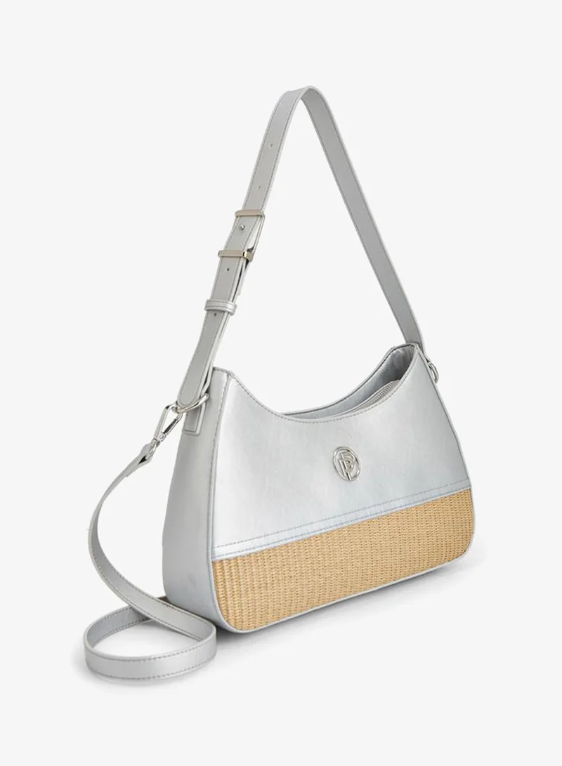Peppermint SILVER Textured Shoulder Bag With Zip Closure for Women | Best Price UAE