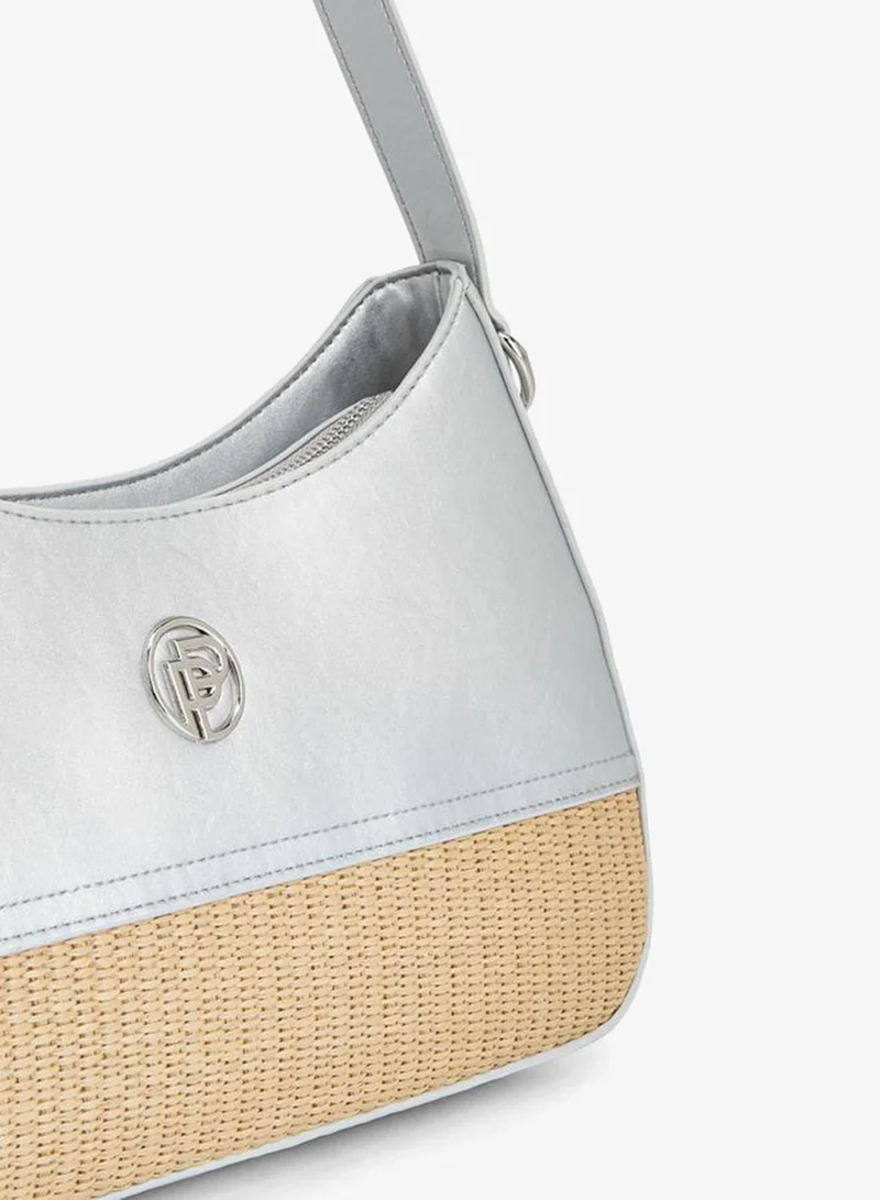 Peppermint SILVER Textured Shoulder Bag With Zip Closure for Women | Best Price UAE