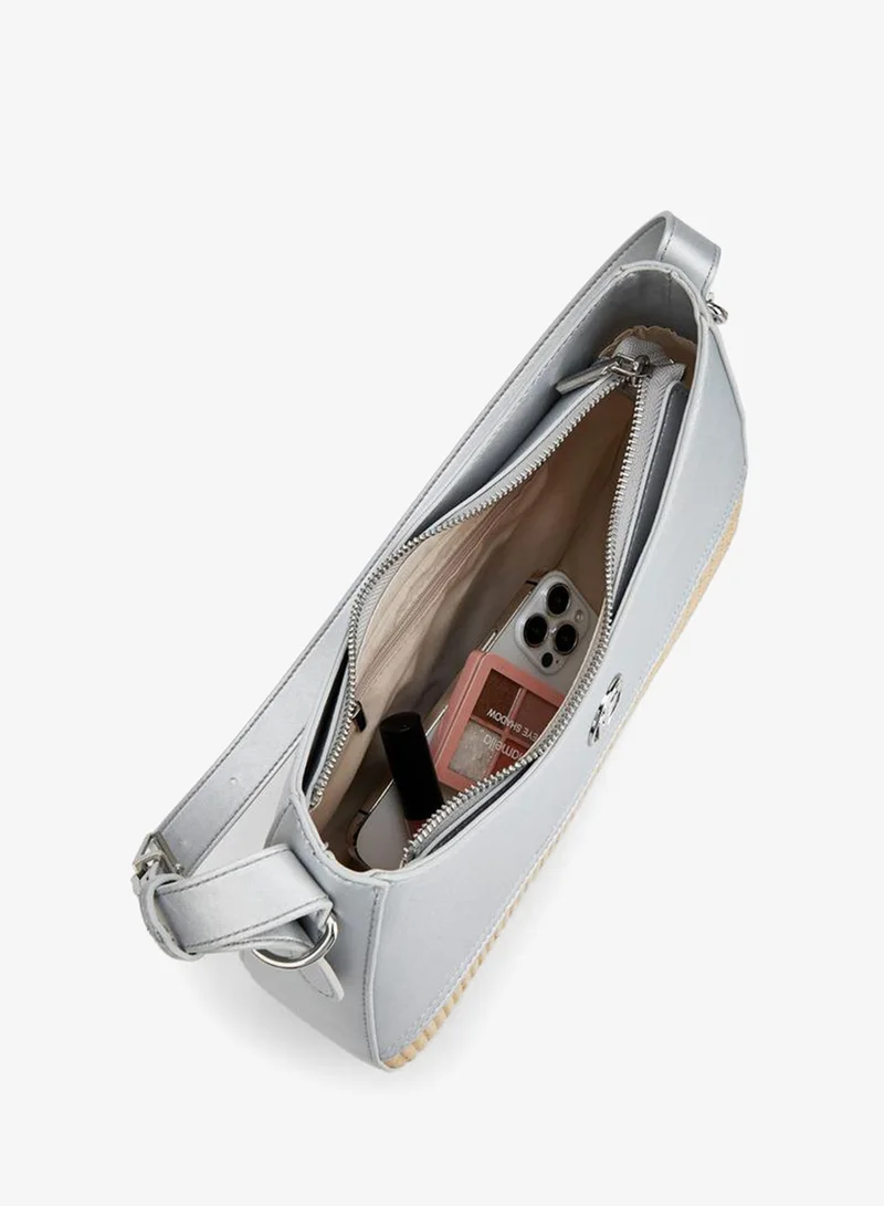 Peppermint SILVER Textured Shoulder Bag With Zip Closure for Women | Best Price UAE