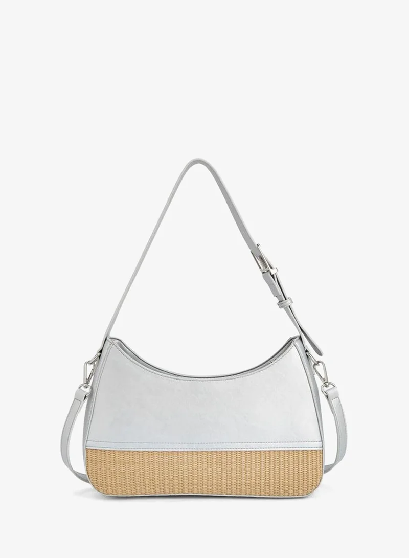 Peppermint SILVER Textured Shoulder Bag With Zip Closure for Women | Best Price UAE