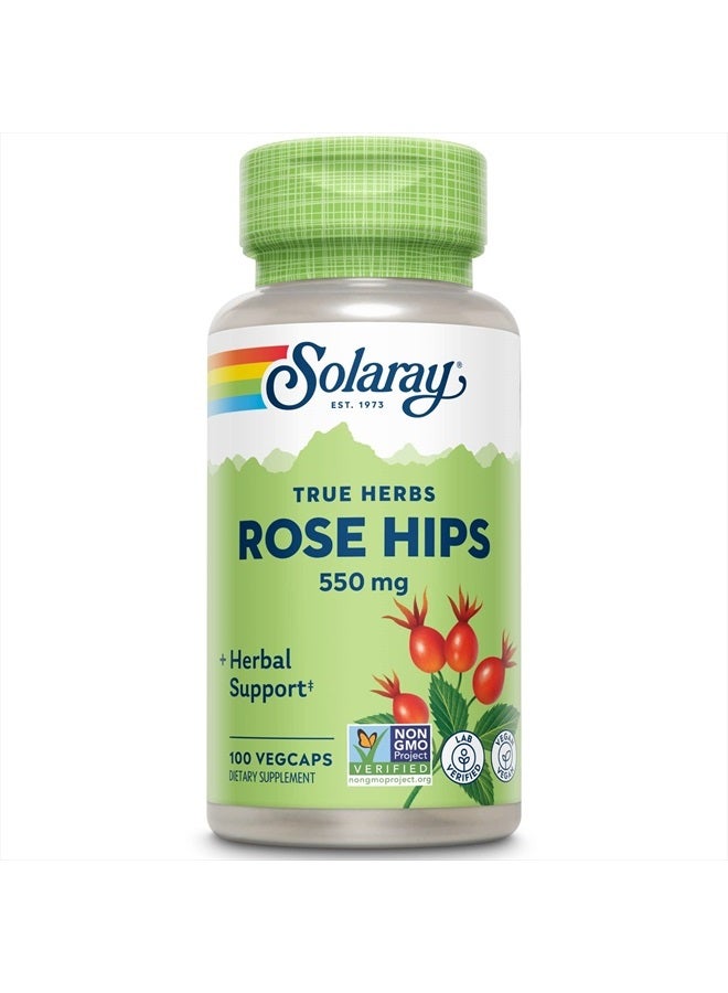 Solaray Solaray Rose HIPS Fruit 550mg | Healthy Skin, Joints & Immune Function Support | Source of Vitamin C & Bioflavonoids | Non-GMO & Vegan | 100 VegCaps  - Image 1