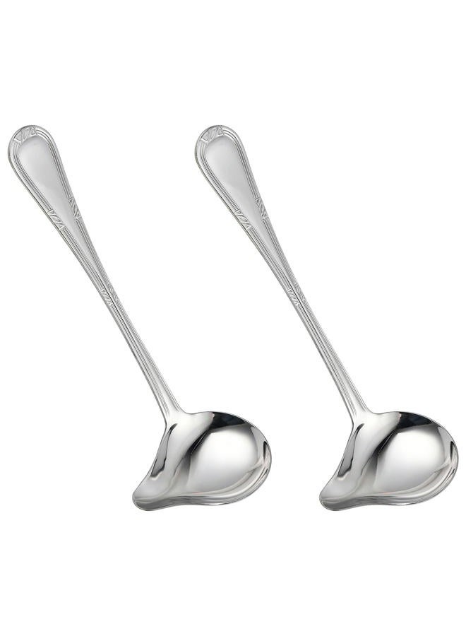 Worldity Stainless Steel Saucier Drizzle Spoon with Spout Small Gravy Ladle, 7.87" Soup Spoons Kitchen Utensil Mirror Polish Drizzle Spoon for Chocolates, Gravies and Sauces(2 Packs, Silver) - Image 1