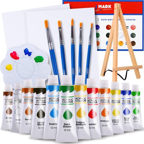 J MARK Painting Kit Includes Acrylic Paint Set, 8 x 10 in. Canvases, Brushes, Palette and More - Image 1