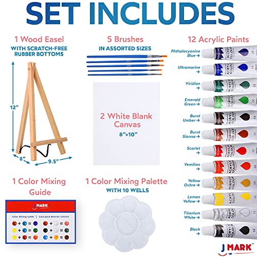 J MARK Painting Kit Includes Acrylic Paint Set, 8 x 10 in. Canvases, Brushes, Palette and More - Image 2