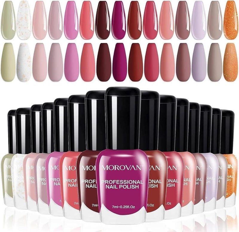Morovan Rose Nail Polish Set: Fall Burgundy Dark Wine Cherry Red Hot Pink Fingernail Polish Kit Air Quick Dry Regular Finger Nail Polish Pack for Women Gift Holiday - Image 1