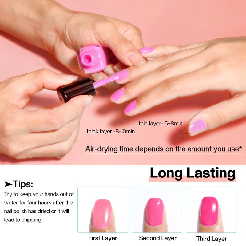 Morovan Rose Nail Polish Set: Fall Burgundy Dark Wine Cherry Red Hot Pink Fingernail Polish Kit Air Quick Dry Regular Finger Nail Polish Pack for Women Gift Holiday - Image 4