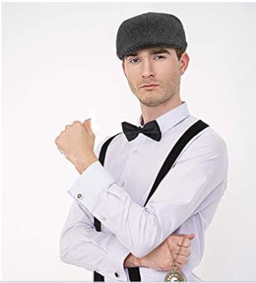 CLOTHERA Suspender and Premium Bow Tie Set with Flat/Golf cap for Men- Black - Image 5