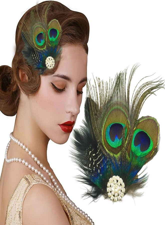 FAMEZA Vintage Peacock Feather Fascinator Hair Clip for Women | Faux Feather Headpiece with Rhinestone Accent | Decorative Hair Accessory for Bridal, Party and Dance Styling - Image 1