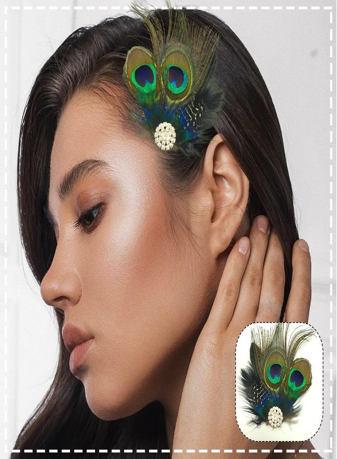 FAMEZA Vintage Peacock Feather Fascinator Hair Clip for Women | Faux Feather Headpiece with Rhinestone Accent | Decorative Hair Accessory for Bridal, Party and Dance Styling - Image 2