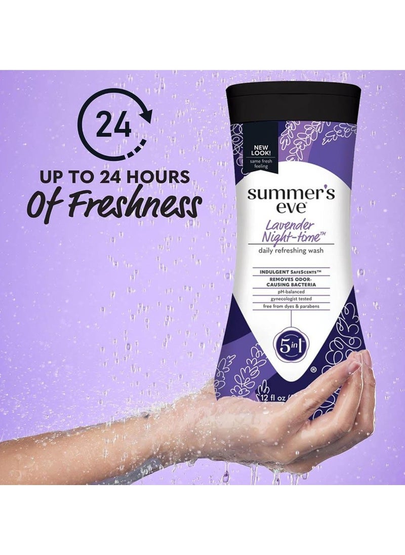 Summer's Eve - Summer's Eve 5-in-1 Fresh Nighttime Feminine Wash, Lavender Scent, Deodorizes, pH Balanced, Dye-Free, Paraben-Free, Gynecologist Tested, 12 fl oz. (Pack of 1) - Image 1