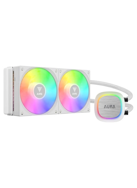 GAMDIAS 240mm AIO CPU Water Cooler, Hidden Cable Design, Rotatable Pump, MB Sync ARGB & PWM, 30 Light Effect, Intel LGA 1700, AMD AM5/AM4, White, AURA