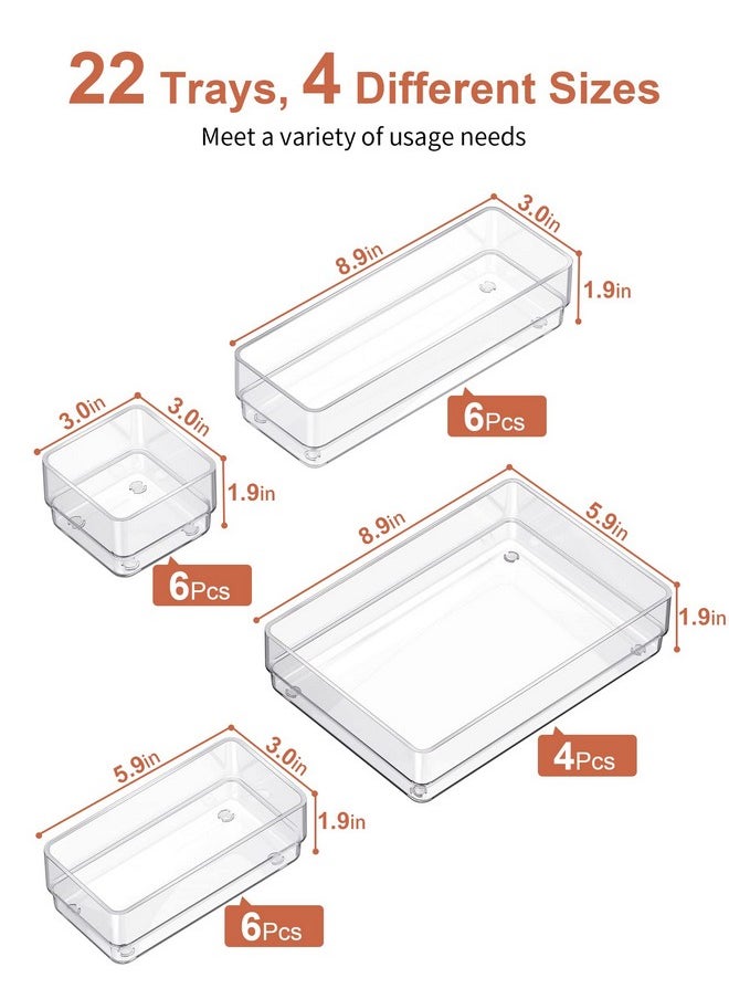 منظم أدراج SMARTAKE مكون من 22 قطعة مع وسادات سيليكون غير قابلة للانزلاق، 4 صواني تنظيم أدراج مكتب شفافة بمقاسات مختلفة لتخزين مستحضرات التجميل والمجوهرات والأواني في خزانة غرفة النوم والمكتب والمطبخ، شفاف - pzsku/Z862A1F1601558BBE686BZ/45/_/1738305919/729edf2f-6aa4-4f35-a388-c7ec7cecab36