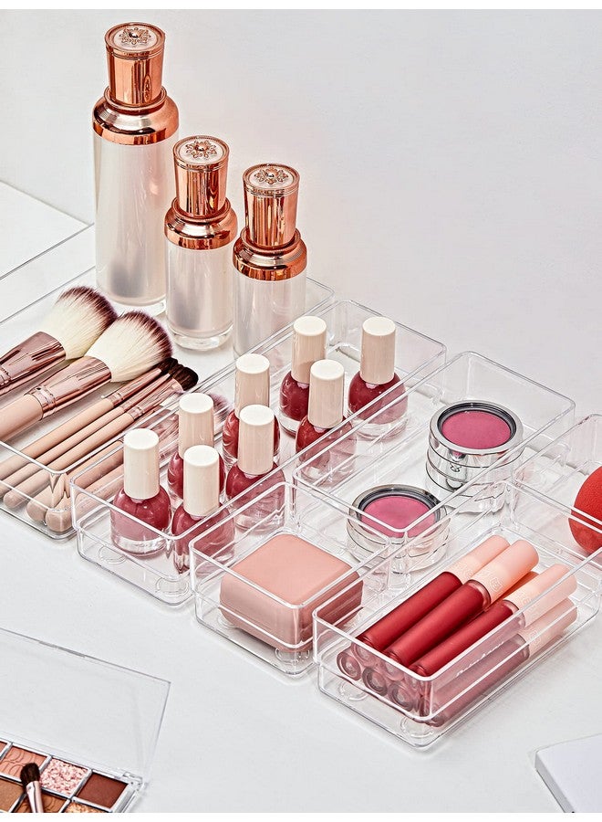 سمارت تايك منظم أدراج SMARTAKE مكون من 22 قطعة مع وسادات سيليكون غير قابلة للانزلاق، 4 صواني تنظيم أدراج مكتب شفافة بمقاسات مختلفة لتخزين مستحضرات التجميل والمجوهرات والأواني في خزانة غرفة النوم والمكتب والمطبخ، شفاف - Image 3