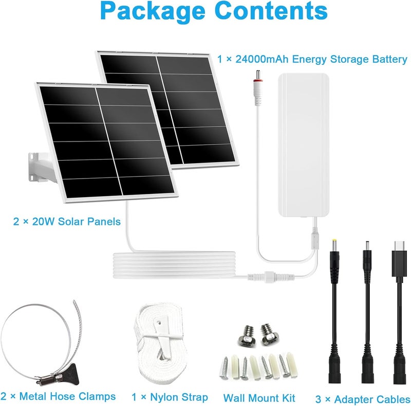 VUEBEE 40W Solar Panel Kit and 30000mAh Battery for PTZ Security Cameras, 5V/12V Adjustable Output, USB-C & DC Plugs, 360° Mount, IP66 Waterproof - Image 2