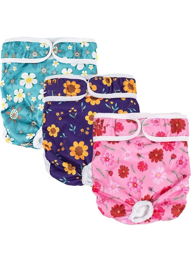 Mumoo Bear - Mumoo Bear Dog Nappies Female - Washable Female Period Pants for Dogs Pets, Incontinence Reusable Dog Heat Diapers 3Pack (Flowers three, M) - Image 1