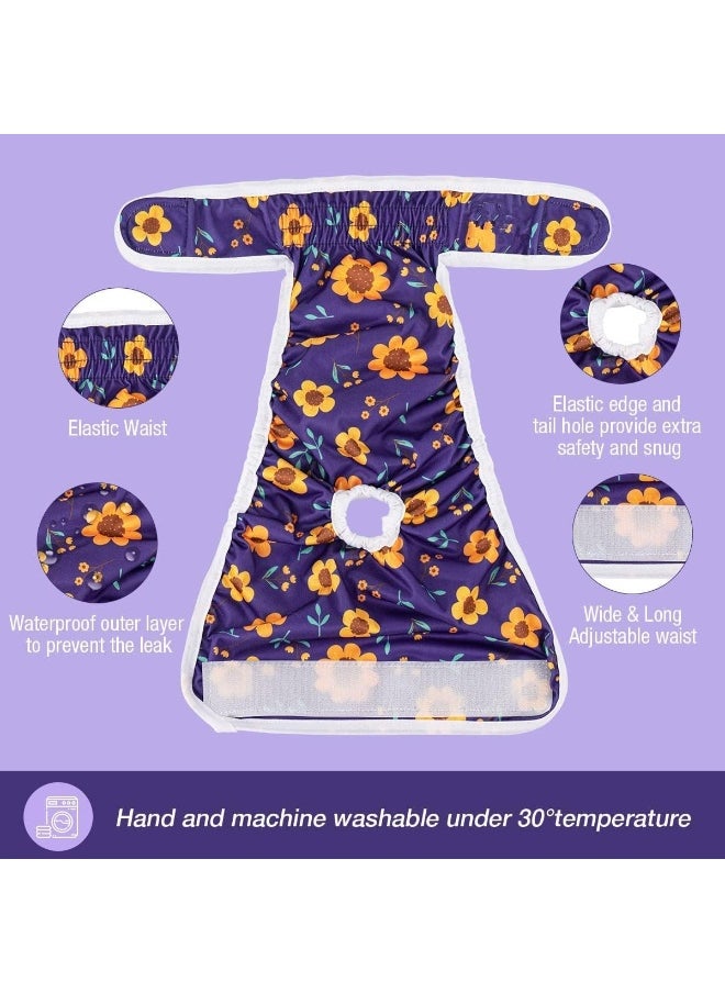 Mumoo Bear - Mumoo Bear Dog Nappies Female - Washable Female Period Pants for Dogs Pets, Incontinence Reusable Dog Heat Diapers 3Pack (Flowers three, M) - Image 1