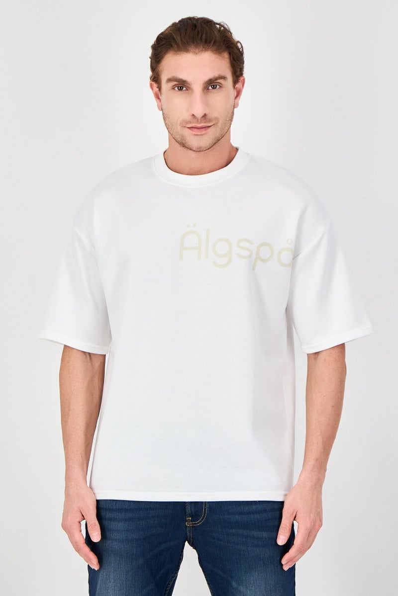 Algspar Men Crew Neck Short Sleeve Graphic Print T-Shirt, Off White - Image 1