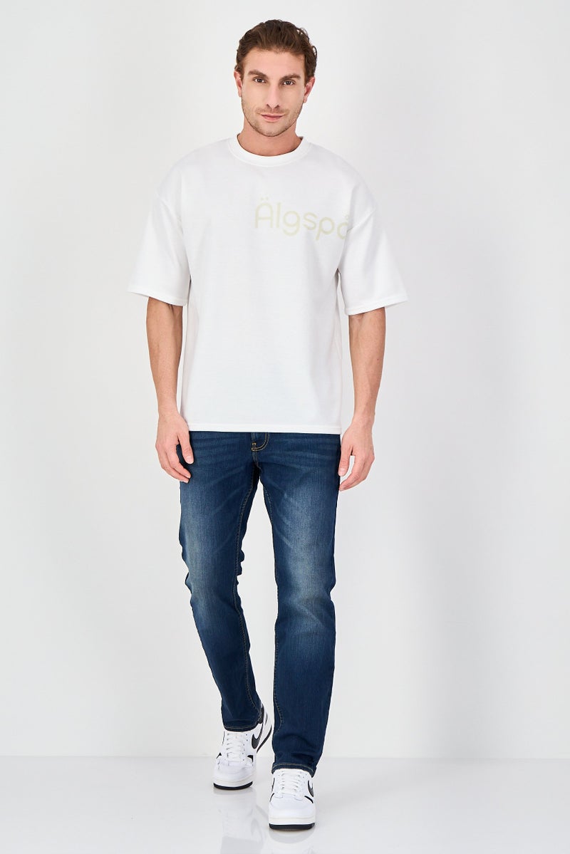 Algspar Men Crew Neck Short Sleeve Graphic Print T-Shirt, Off White - Image 4