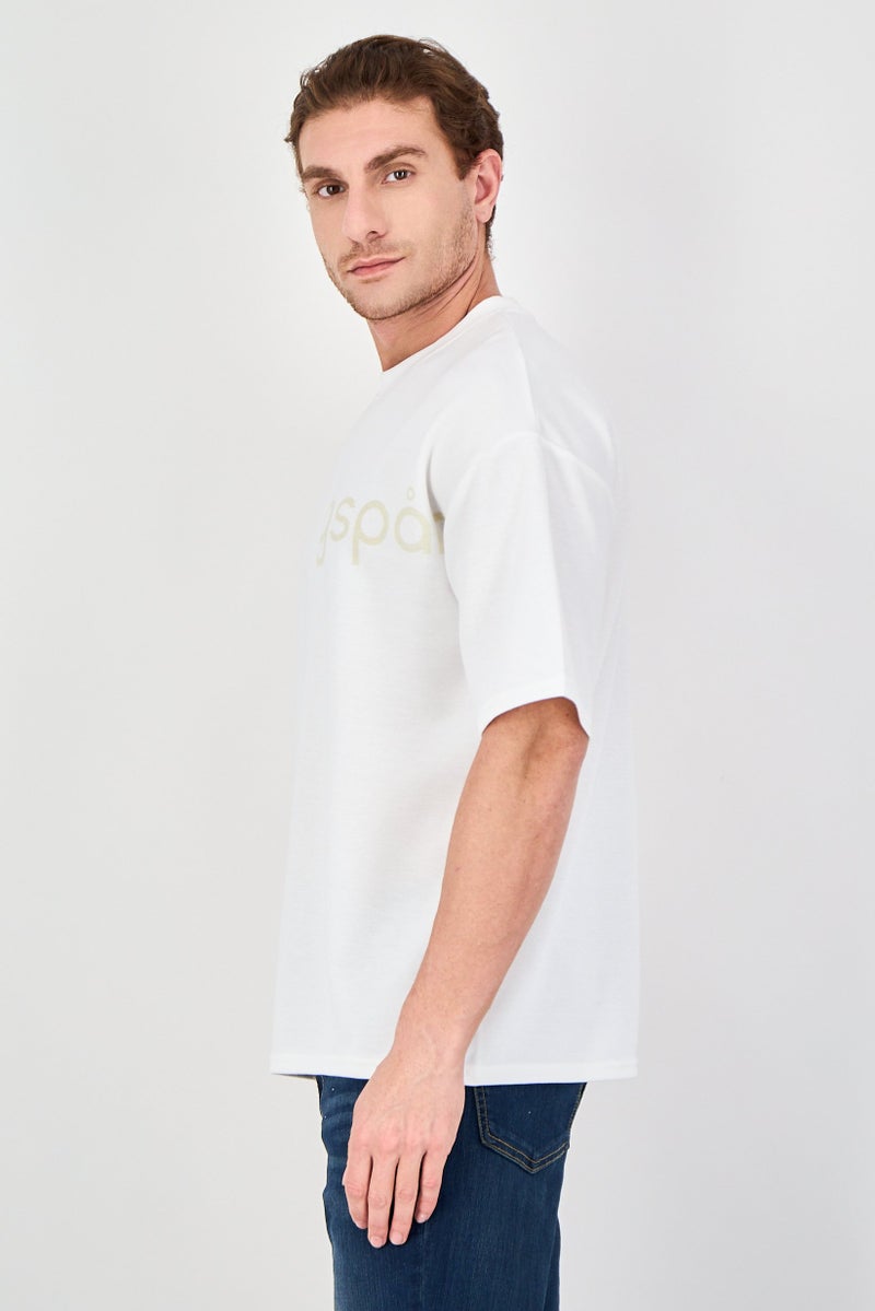Algspar Men Crew Neck Short Sleeve Graphic Print T-Shirt, Off White - Image 2