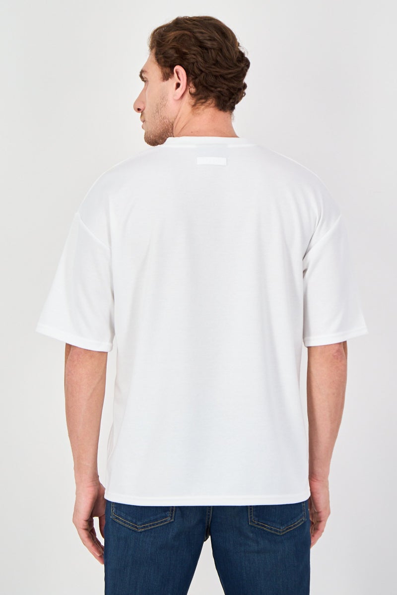 Algspar Men Crew Neck Short Sleeve Graphic Print T-Shirt, Off White - Image 3