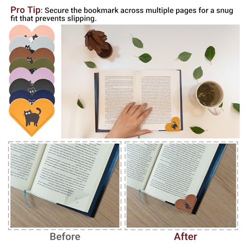 Yuoyar 8 Packs Leather Heart Book Marks for Reading Women - Cute Bookmarks for Book Lovers - Unique Gifts for Women (Cat) - Image 2