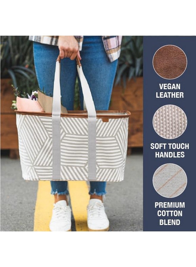 CleverMade Snapbasket LUXE Collapsible Tote - Geometric Taupe 1 Pack 30L / 8 Gal - Reusable Grocery Collapsible Storage Shopping Organizer - Image 2
