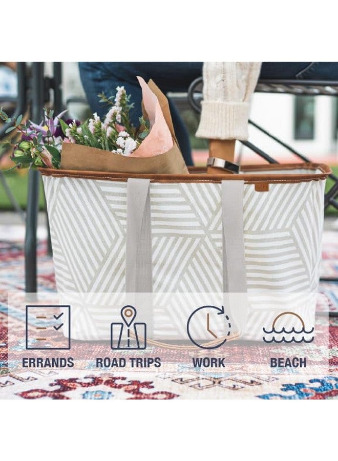CleverMade Snapbasket LUXE Collapsible Tote - Geometric Taupe 1 Pack 30L / 8 Gal - Reusable Grocery Collapsible Storage Shopping Organizer - Image 3