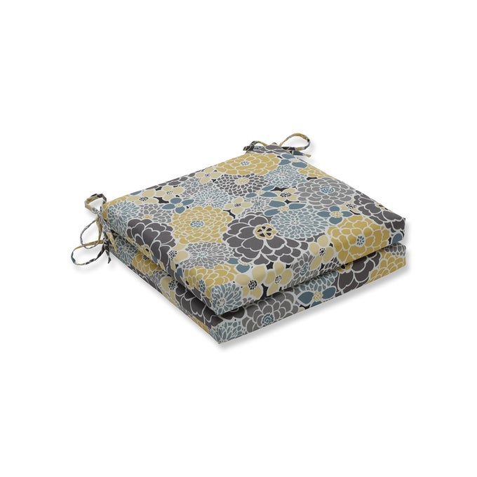 BRIGHT FLORAL INDOOROUTDOOR SQUARE CORNER CHAIR SEAT CUSHION WITH TIES PLUSH FIBER FILL WEATHER AND FADE RESISTANT 20 X 20 BLUETAN LOIS 2 COUNT