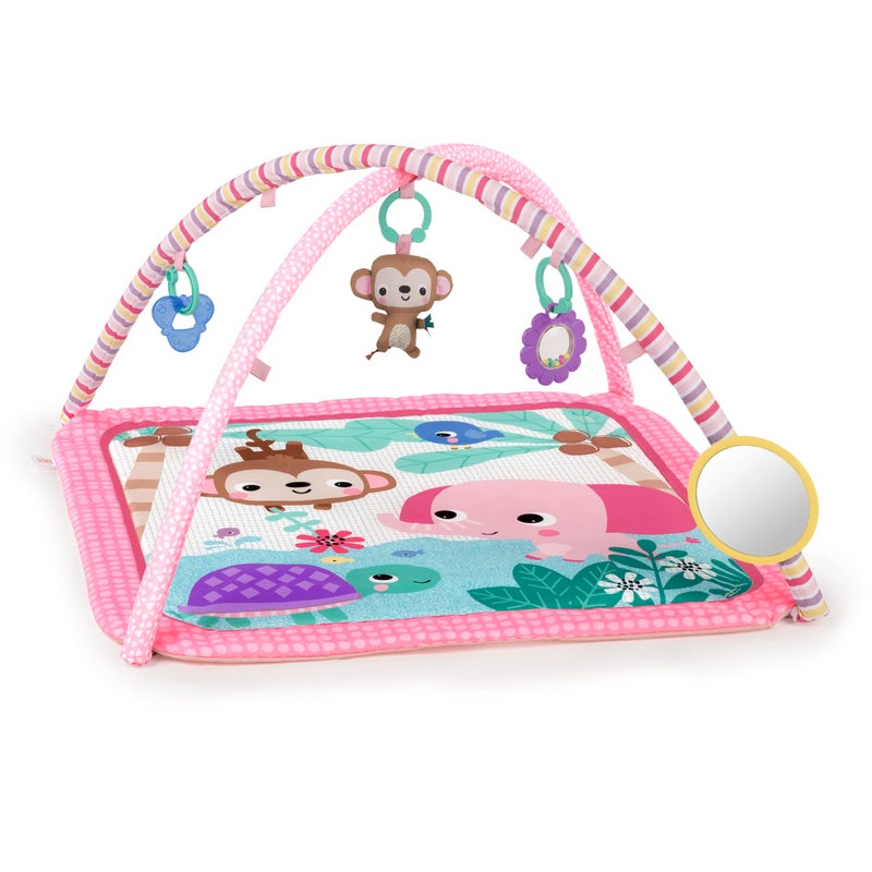 Orzbow Bright Starts Floral Safari Baby Activity Gym Machine Washable Play Mat with 4 Toys, Newborn and up - Pink and Purple, 32x32x18 Inch - Image 2