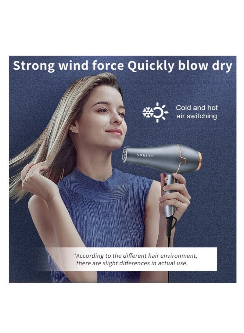 sokany Sk-8807 Professional Hair Dryer Grey/Gold High quality motor, ion hair dryer, high-speed silent hair dryer with hot and cold air function, all hair can be blown - Image 2
