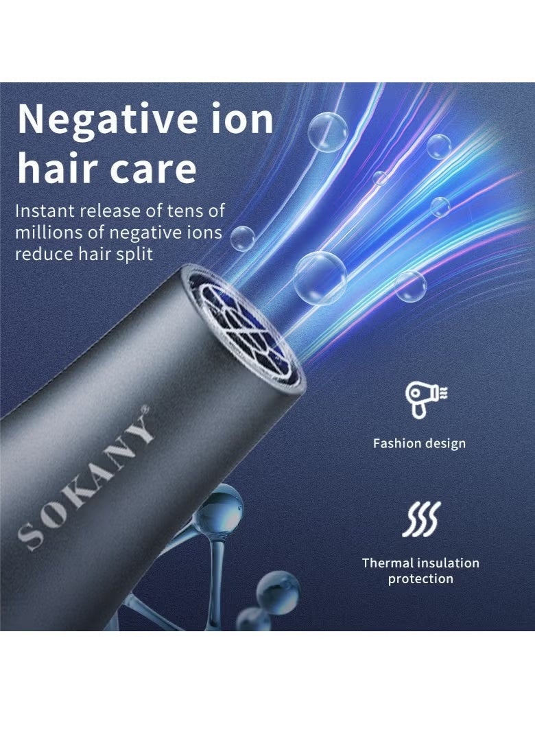 sokany Sk-8807 Professional Hair Dryer Grey/Gold High quality motor, ion hair dryer, high-speed silent hair dryer with hot and cold air function, all hair can be blown - Image 3