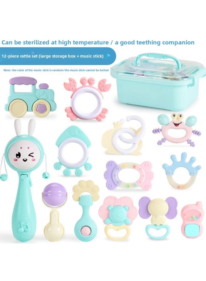 Baby Toys 0-1 Years Old Boiled Bite Gel Baby 3-6-12 Months Newborn Boys And Girls Children Hand Bell-Color:Boiled Rattle Teether 12-piece Set + Music Rattle - Image 1