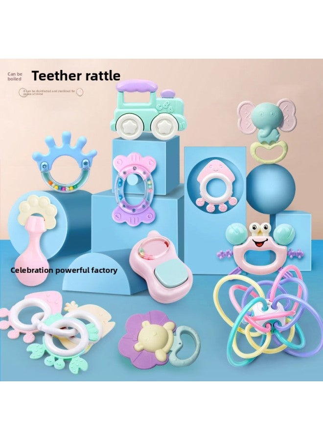 Baby Toys 0-1 Years Old Boiled Bite Gel Baby 3-6-12 Months Newborn Boys And Girls Children Hand Bell-Color:Boiled Rattle Teether 12-piece Set + Music Rattle - Image 3