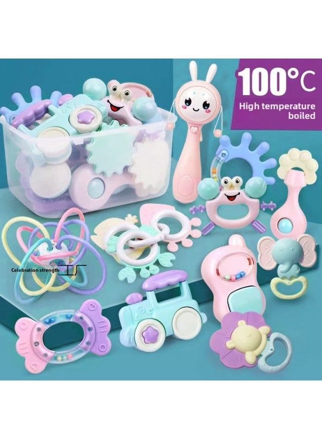 Baby Toys 0-1 Years Old Boiled Bite Gel Baby 3-6-12 Months Newborn Boys And Girls Children Hand Bell-Color:Boiled Rattle Teether 12-piece Set + Music Rattle - Image 2