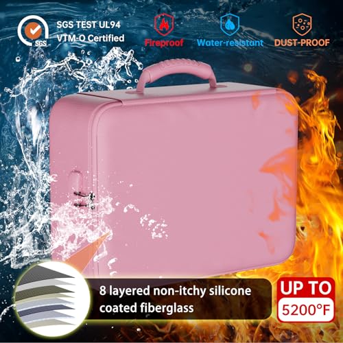 DocSafe 5200°F Document Organizer with Lock,Upgraded Heat Insulated Fireproof＆Waterproof Box 8 Layers File Organizer,Portable Home Travel Safe Storage for Important Documents, Files,Pink (Soft) - Image 2
