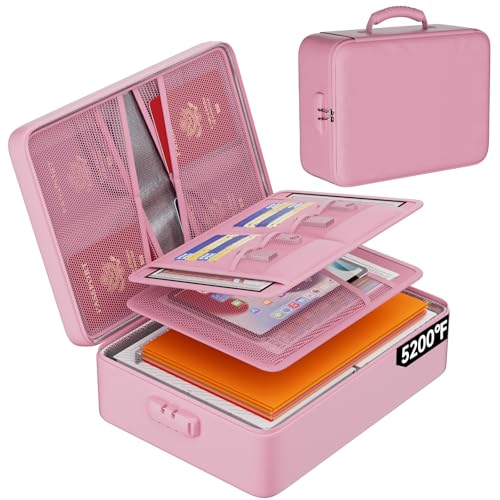 DocSafe 5200°F Document Organizer with Lock,Upgraded Heat Insulated Fireproof＆Waterproof Box 8 Layers File Organizer,Portable Home Travel Safe Storage for Important Documents, Files,Pink (Soft) - Image 1