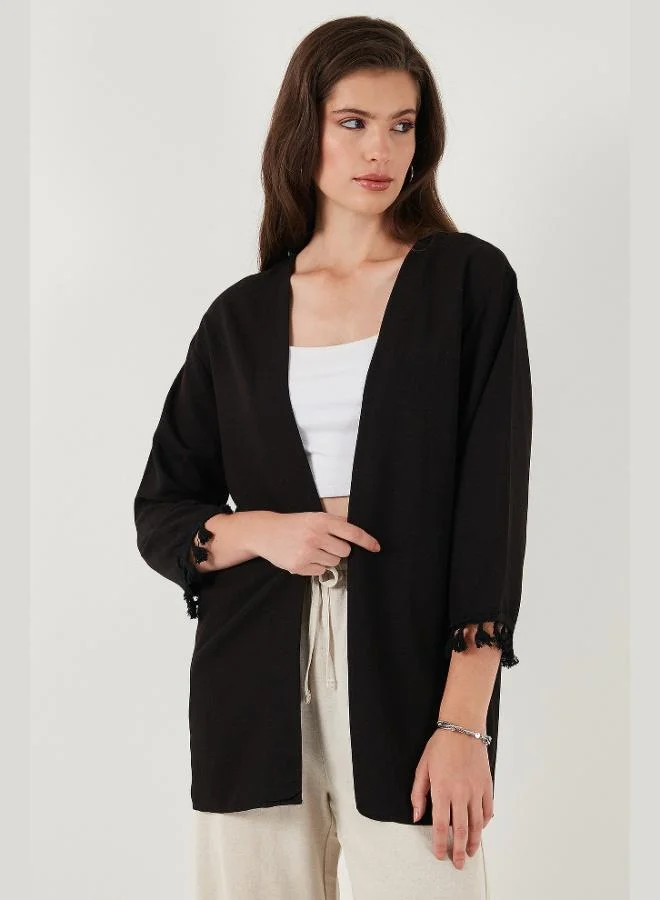 ليلا كارديجان كيمونو طويل نسائي من القطن والكتان بتفاصيل شراشيب وقصة عادية ليلى