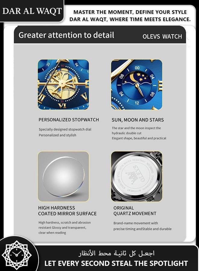 أوليفز ساعة OLEVS للرجال – عرض هيكلي مضيء، حركة كوارتز، ضد الماء، هيكل من الفولاذ الأسود، قرص أزرق، موديل 2859 - Image 3