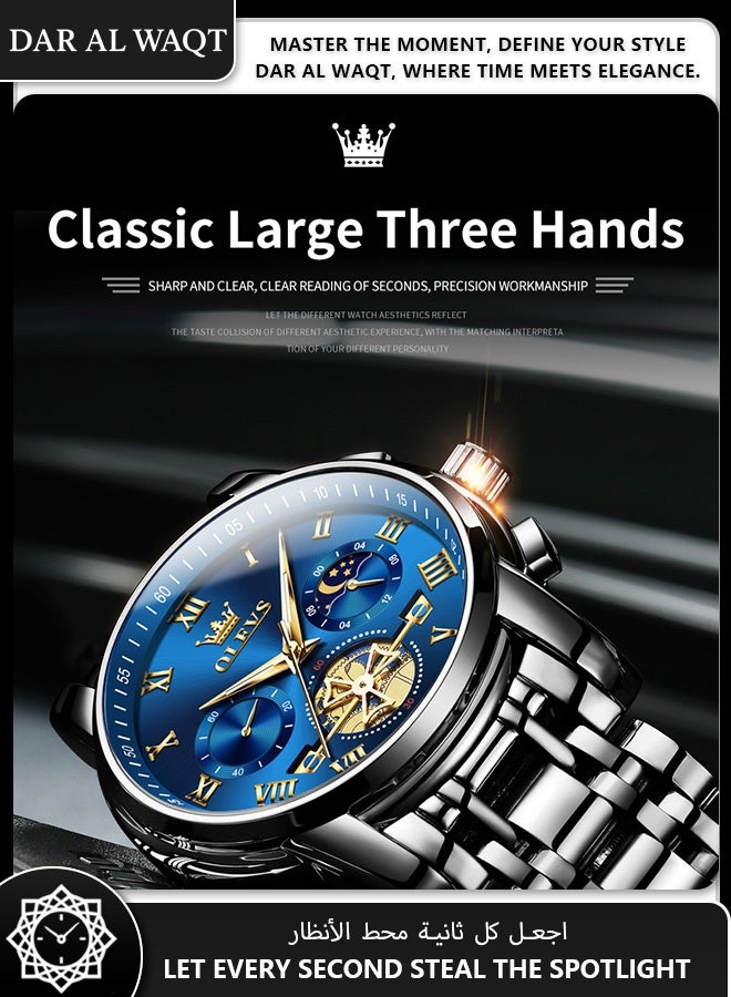 أوليفز ساعة OLEVS للرجال – عرض هيكلي مضيء، حركة كوارتز، ضد الماء، هيكل من الفولاذ الأسود، قرص أزرق، موديل 2859 - Image 5