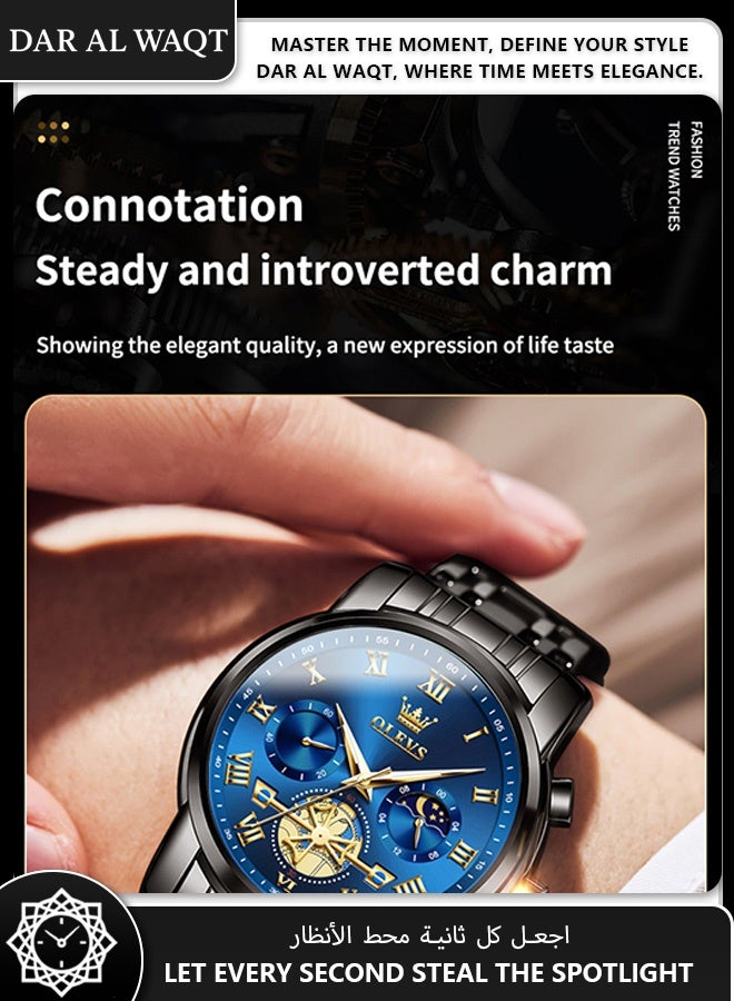 أوليفز ساعة OLEVS للرجال – عرض هيكلي مضيء، حركة كوارتز، ضد الماء، هيكل من الفولاذ الأسود، قرص أزرق، موديل 2859 - Image 4