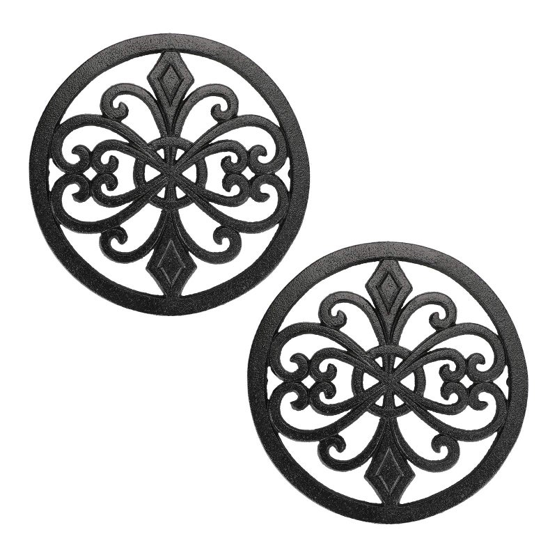 BSTKEY 2 Packs 8 Heavy Duty Cast Iron Trivet Hot Pot Holder Pan Pads Mat Metal Trivet Stand for Kitchen or Dining Table Round