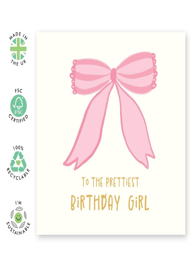 CENTRAL 23 Cute Pink Bowtie Birthday Card - 'Prettiest Birthday Girl' - Gifts for Daughter, Niece, Granddaughter, Cousin, Little Sister, Kids - Pretty - Comes with Fun Stickers - Image 2