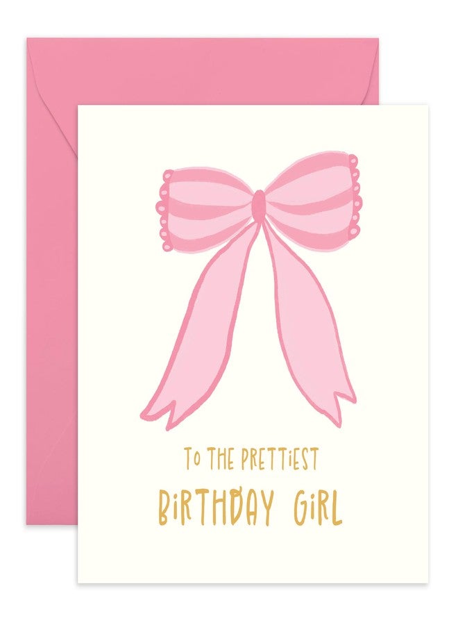 CENTRAL 23 Cute Pink Bowtie Birthday Card - 'Prettiest Birthday Girl' - Gifts for Daughter, Niece, Granddaughter, Cousin, Little Sister, Kids - Pretty - Comes with Fun Stickers - Image 1