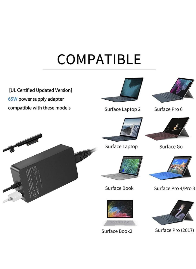 Surface Pro Charger For Microsoft Surface with Surface Laptop Charger 65W 15V 4A Compatible for Surface Book, Surface Go, Surface Laptop Go, Surface Charger For X/Pro8/Pro7/Pro 6/Pro5/Pro4
