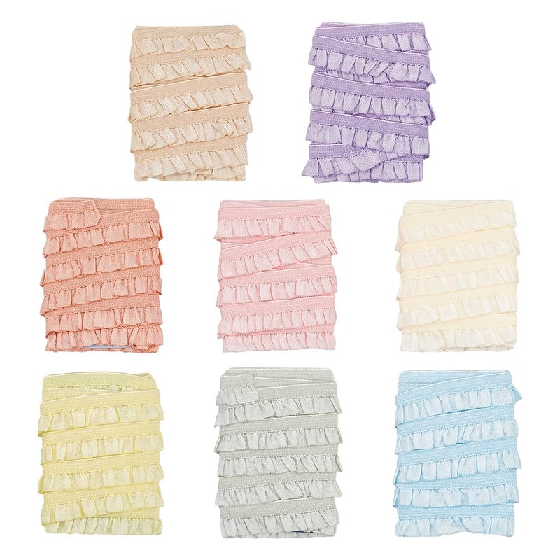 NBEADS 87 Yards Elastic Pleated Lace Trim 38 inch Wide Tiny Stretchy Ruffles Narrow Ruffle Edge Lace Ribbon Mini Lace Decoration for Clothes Decoration Sewing Craft Supply Light Color Scheme