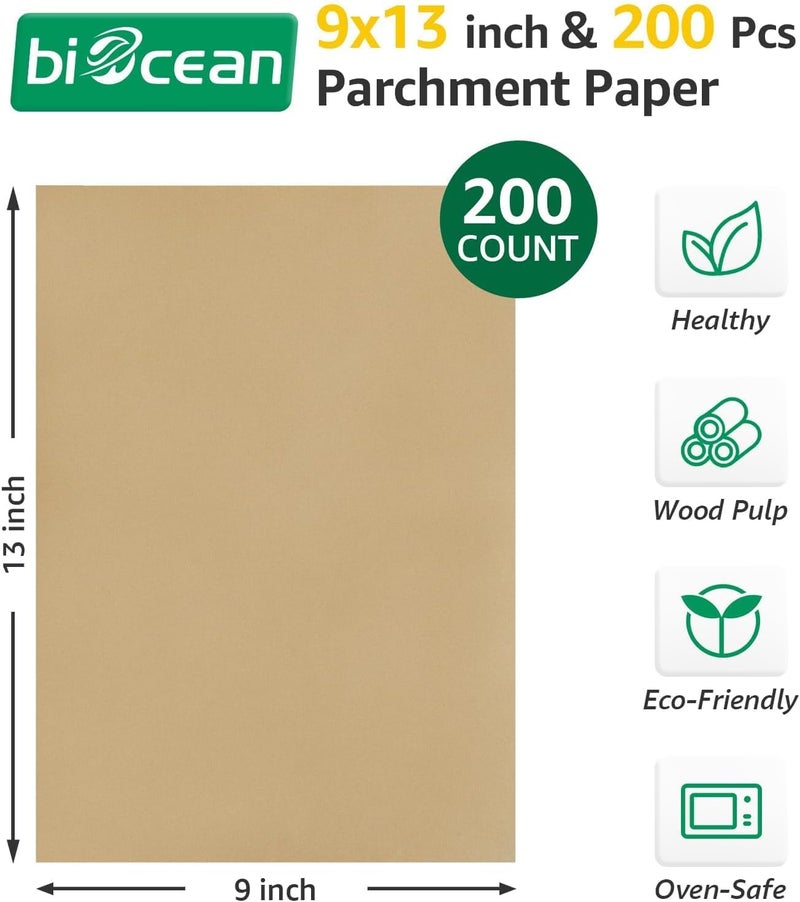 biocean 200Pcs 9x13In Unbleached Parchment Paper Sheets Precut Heavy Duty Flat Kitchen Baking Supplies Paper Non-Stick,Non-Toxic Cooking Paper for Air Fryer, Steaming, Oven Make Cup Cake Bread Cookie - Image 2