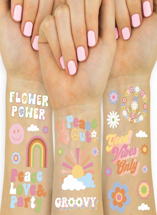 xo, Fetti Groovy 70s Temporary Tattoos - 48 Glitter Styles | Flower Power Birthday Party Supplies, Good Vibes Only Favors, Smiley, Rainbow Arts and Crafts - Image 1