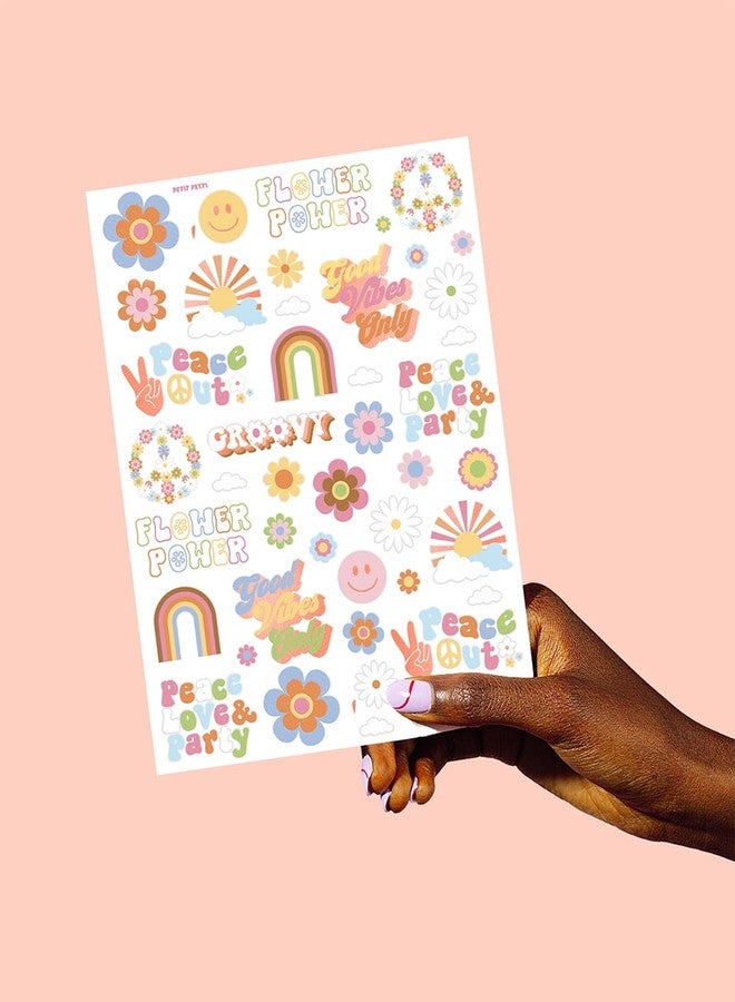 xo, Fetti Groovy 70s Temporary Tattoos - 48 Glitter Styles | Flower Power Birthday Party Supplies, Good Vibes Only Favors, Smiley, Rainbow Arts and Crafts - Image 4